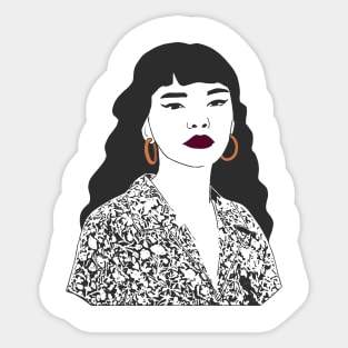 Woman with Floral Shirt Sticker